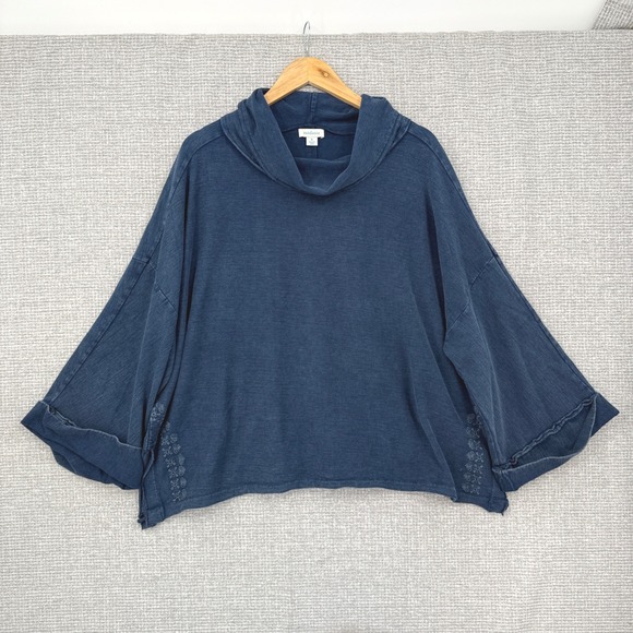 Sundance Cowl Neck Pullover Top Embroidered Boxy Oversized Blue Sz XL Boho Coast - Picture 1 of 15